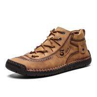 Men Hand Stitching Vintage Microfiber Leather Lace Up Comfy Soft Ankle Boots Kasut Lelaki