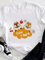 ผู้หญิงหวานการ์ตูน Chip และ Dale กราฟิกใหม่ Disney เสื้อยืด Harajuku Creative Streetwear All-Match O-Neck เสื้อ T S-5XL