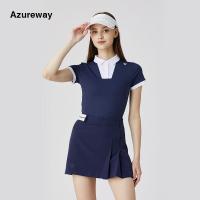 Azureway golf short-sleeved womens sunscreen clothing stand collar quick-drying T-shirt spring and summer golf clothing womens slim fit top suit K2PV