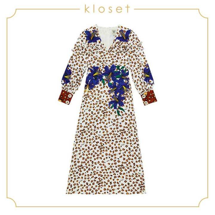 kloset-tiger-lily-printed-long-dress-sh19-d004-เดรสผู้หญิง-เดรสแฟชั่น-เดรสผ้าพิมพ์-เดรสยาว