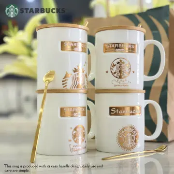 New Starbucks Double Glass W/ Wood lid Coffee Mugs Cups Korea Water Bottles  Gift