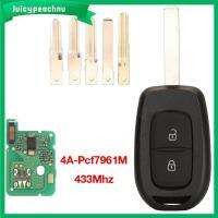 JUICYPEACHNU 2ปุ่ม Kunci Remote Mobil PCF7961M 433Mhz 4A ชิปอะไหล่ซองใส่กุญแจกุญแจรีโมทสำหรับ Renault/Sander/dacia /Logen/lodgy/dokker/duster/trafic Car