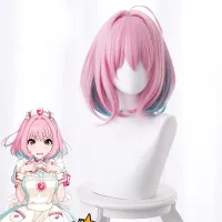 THE IDOLM CINDERELLA GIRLS Yumemi Riamu Cosplay Wig Women Short Straight Synthetic Anime Game Cos Wig Pink Gradient Green