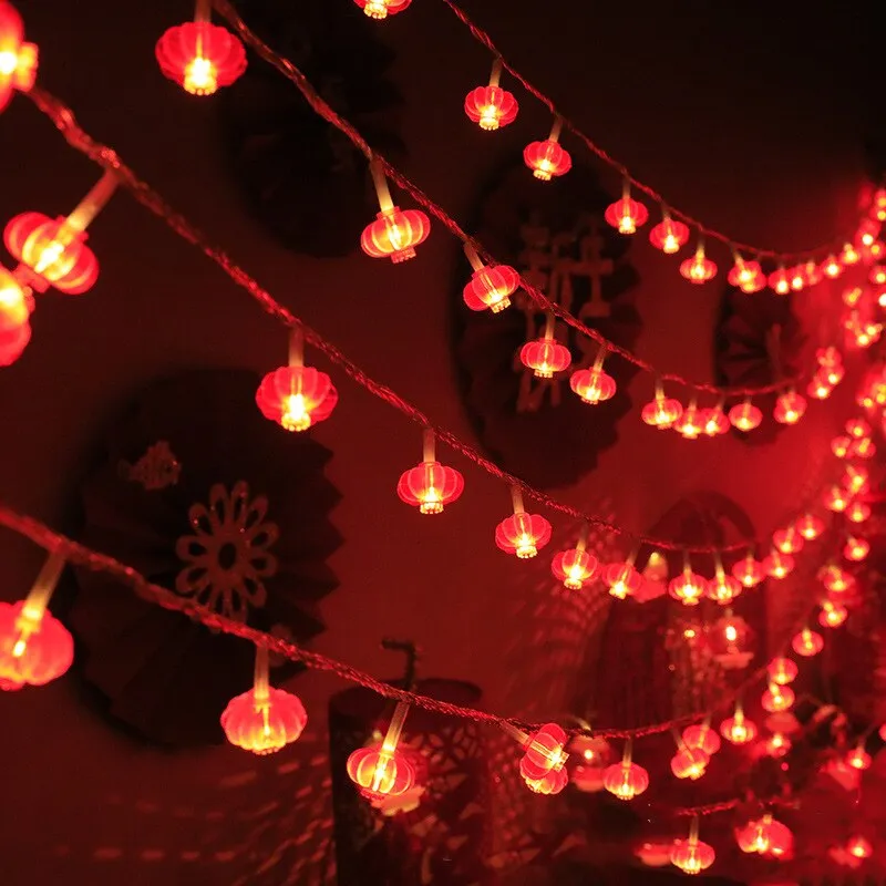 1pc 10 Led Battery Operated Red Lantern String Lights, Including