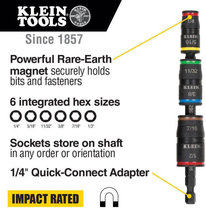 impact-driver-7-in-1-impact-flip-socket-set-6-hex-driver-sizes-plus-a-1-4-inch-bit-holder-klein-tools-32907