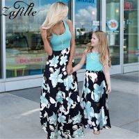 【YF】 ZAFILLE Mother Kids Patchwork Floral Long Dresses Elegant Mom and Daughter Matching Clothes Summer Mommy Same Dress