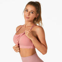 ผู้หญิงกีฬา เซ็กซี่ Cropped Top ไนลอน Breathable Double Strappy ชุดชั้นใน Backless เบาะโยคะ ฟิตเนส Gym สวม Strengthener