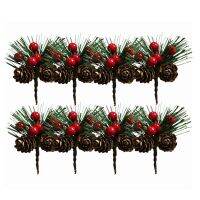 50Pcs Mini Simulation Christmas Pine Picks Stems Artificial Creative Pine Needle Berry Plant for Xmas Party Home Decor