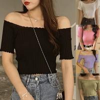 QianXing Shop Women T-shirt Knitting Crop Tops Women Fashion Short Sleeve Skinny T-shirts