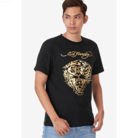 Ed Hardy Mens Tiger Round Neck Tee with Gold Foil Print{trading up}