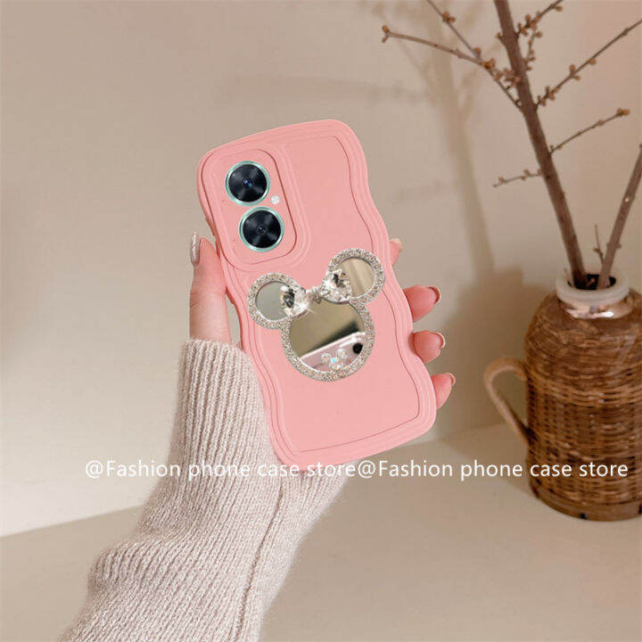 phone-case-เคส-huawei-nova11-pro-nova-11i-nova-y71-y91-เรียบง่ายลายลอนใหญ่พร้อมกระจกแต่งหน้าเพชรเทียมรูปการ์ตูนน่ารักที่วางโทรศัพท์กรอบนิ่ม2023