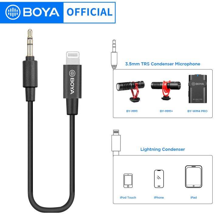 BOYA BYK1 3.5mmTRS (Male) to Lightning (Female) MFi Certified Wireless Microphone Adapter for