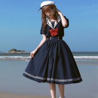 2021Anbenser Japanese Lolita Sweet Dress Harajuku Sailor Collar Navy Dresses Vintage Bow Kawaii Girls Preppy Style Long Sleeve Dress