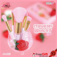 ASHLEY STRAWBERRY BRUSH SET (AA-215) : แอชลี่ย์ เซ็ต แปรงแต่งหน้า 5 ชิ้น x 1 เซ็ต