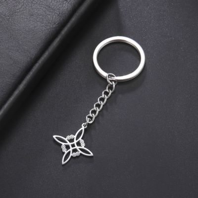 Skyrim Witchcraft Witch Knot Pendant Keychain Holder Stainless Steel Vintage Wicca Keyring Car Key Chains Amulet Protection Gift