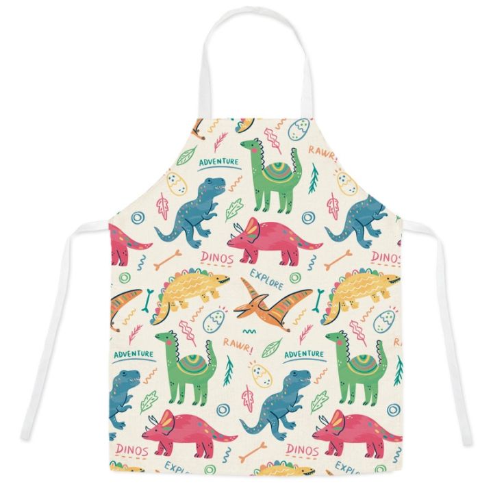 linen-sleeveless-apron-nordic-cartoon-small-dinosaur-apron-kitchen-cooking-fabric-art-adult-home-aprons-for-women-delantal