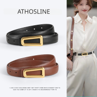 Athosline เข็มขัดหนังแท้สำหรับผู้หญิง,เข็มขัดคาดเอวสีดำพร้อมกล่องของขวัญ2.5ซม. สำหรับเครื่องประดับแฟชั่น