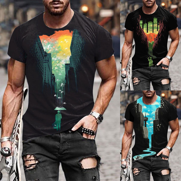 Muscle Tattoo Print T-shirt Men Short Sleeve 3d Digital Printing T