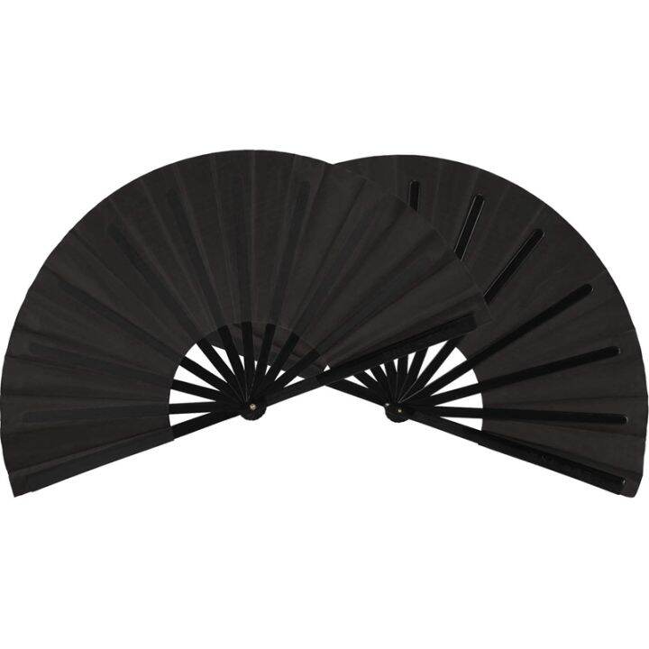 4-pieces-large-folding-fan-nylon-cloth-handheld-folding-fan-chinese-kung-fu-tai-chi-fan-black-decoration-fold-hand-fan