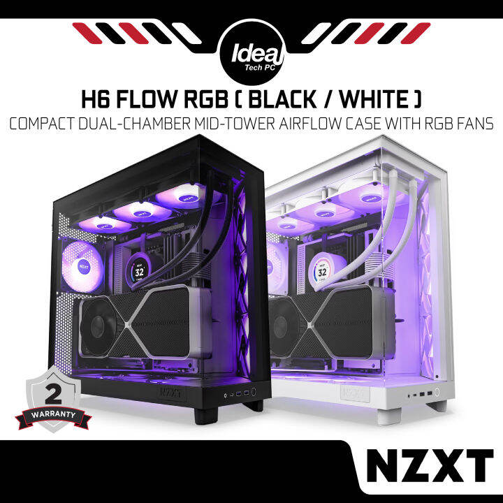 NZXT H6 FLOW RGB | Black/White | Compact Dual-Chamber Mid-Tower Airflow ...