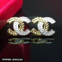 Inspire Jewelry ,ต่างหู ช่อมะกอก ฝังเพชร งานจิวเวลลี่ หุ้มทองแท้ 100% 24K ขนาด 1.2 CM สวยหรู พร้อมกล่องกำมะหยี่