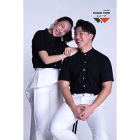 UNIQUEFORM เสื้อเชิ้ต แขนสั้นคอจีน สีดำ Classic Black Shirt ผ้าอ้อกฟอร์ด (PURE Oxford Shirt)