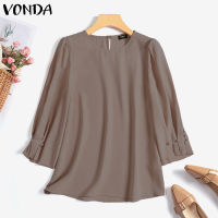 VONDA เสื้อผู้หญิงแขน3/4ธุรกิจแบบสบายๆเสื้อหนาเดินทางคอกลมหรูหรา (ลำลองเกาหลี) #2