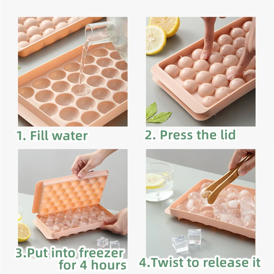 33 Grids Plastic Ice Cube Tray With Lid Round Ice Ball Maker Mold