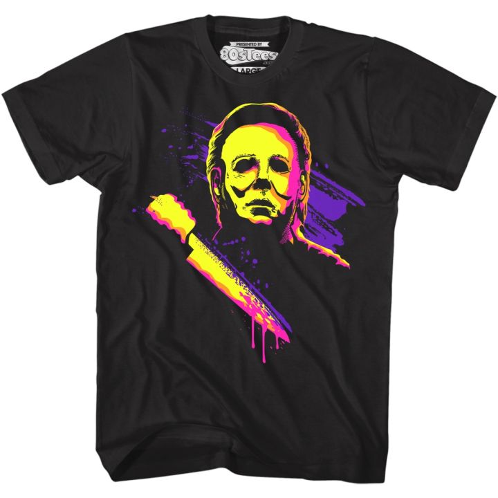 new-neon-michael-myers-halloween-t-shirt-เสื้อผู้ชายเท่-เสื้อตราหานคู่-เสื้อคู่วินเทจ-เสื้อยีด