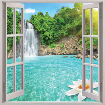 Free Shipping Waterfall 3D Window View Removable Wall Art Sticker Vinyl Decal Home Decor Mural