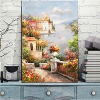 Modern Abstract Mediterranean Sea Garden Landscape Oil Painting Poster and Prints on Canvas Wall Picture for Home Decoration