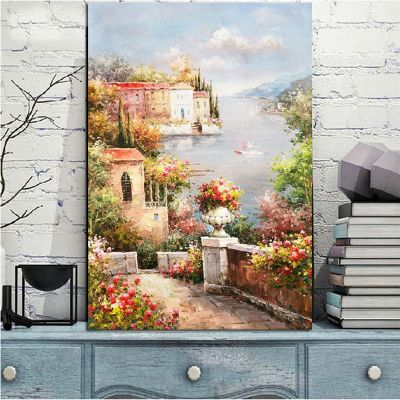 Modern Abstract Mediterranean Sea Garden Landscape Oil Painting Poster and Prints on Canvas Wall Picture for Home Decoration