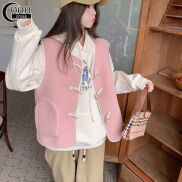Oooo Pink Sherpa Vest Outerwear autumn and winter thick retro horn buckle