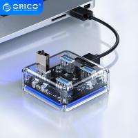 ORICO Transparent USB HUB 4 Ports USB3.0 Adapter Splitter Support External Micro USB Power Supply for Desktop Laptop Accessories