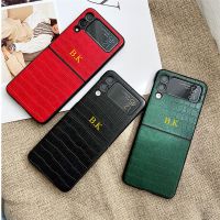 เคสหนังจระเข้แท้ลายตัวอักษรสำหรับ Samsung กาแลคซี Z แบบพับได้3,เคสป้องกันพับได้สำหรับ Galaxy Z