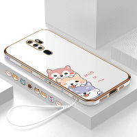 (คลังสินค้าพร้อม) เคสเคสมือถือสำหรับ OPPO A9 2020 /OPPO A5 2020พร้อมฟรีสายคล้อง + การ์ตูนสุนัขขอบสี่เหลี่ยมชุบเคลือบเคสฝาหลังนิ่ม