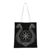 Reusable Viking Helm Of Awe Shopping Bag Women Shoulder Canvas Tote Bag Durable Norse Compass Grocery Shopper Bags