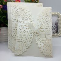 10pcs/pack Shiny Pearl Paper Wedding Invitation Card Laser Cut Flower Carved 3D Butterfly Invitations for Wedding Birthday Party