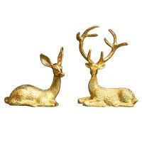 6 PCS Noble Couple Deer Statue Home Decor Collectible Animal Elk Figurines Office Ornaments Reindeer Golden Sculptures