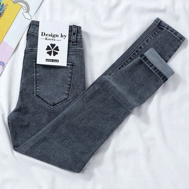 กางเกงยีนส์ขายาวแบบเข้ารูปเอวสูงสไตล์เกาหลีรุ่น4สี-w92191