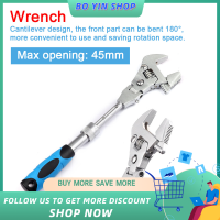 BO YIN 1PC Multifunctional Retractable Adjustable Wrench Household Maintenance Practical Ratchet Wrench 180 ° Handle Bathroom Air Conditioner Narrow Space Maintenance Wrench