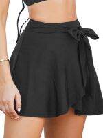 2023 Summer Womens Tennis High Waist Sports Lined Skirt Anti-Exposure Sexy Yoga Running Bandage Pant Skirts with Pocket Black