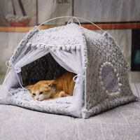 SDRGJY ที่นอนแมว พับ ลูกสุนัข ในร่ม พร้อมเบาะ แบบพกพา บ้านสัตว์เลี้ยง เต็นท์สัตว์เลี้ยง เตียงสัตว์ เตียงสุนัขแมว