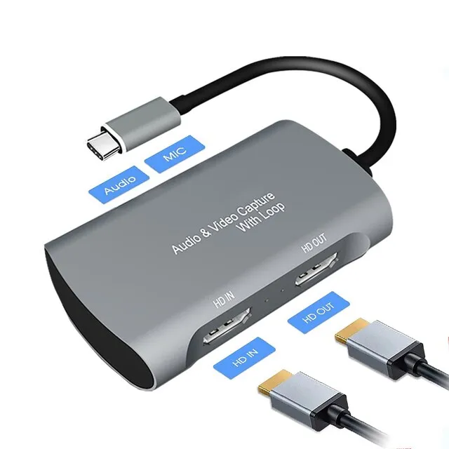4K TV Loop Mic Input Type C Video Capture Card 1080P USB 2.0 PC Game