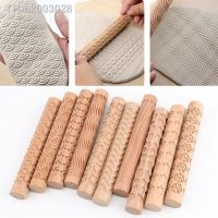 △❡ Wooden Texture Mud Pressed Roller Pattern Roller Rod Embossed Polymer Clay Rolling Pin Ceramic Pottery Art