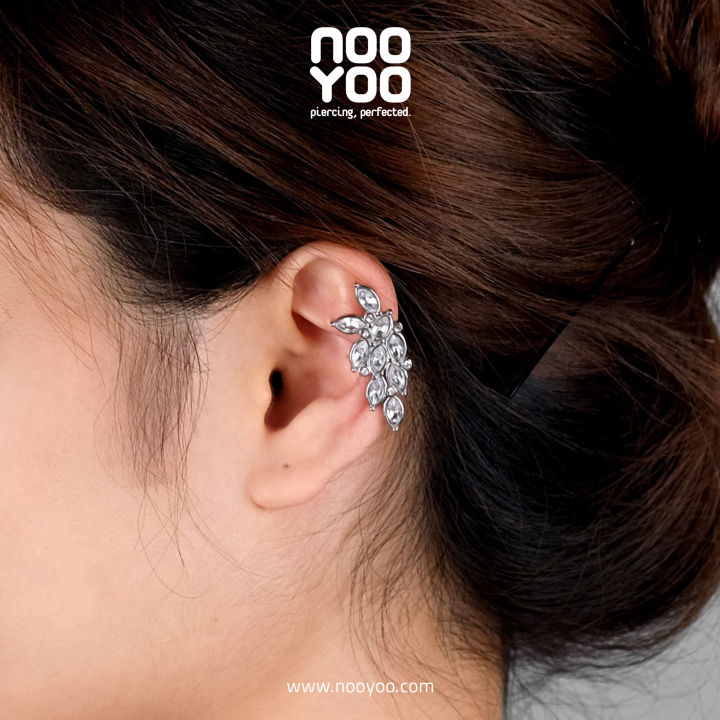 nooyoo-ต่างหูสำหรับผิวแพ้ง่าย-ear-cuff-leaves-with-crystal-surgical-steel