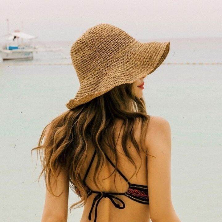 hot-folding-straw-hat-womens-summer-outing-sun-visor-holiday-cool-hat-seaside-beach-hat-tide-summer-hats