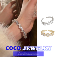 COCOJEWELRY ผู้หญิงเวอร์ชั่นภาษาเกาหลีแหวนผิดปกติทอง14K ไมโครเพทายฝังแฟชั่นอารมณ์เรียบง่ายแหวนปรับรูเปิดได้เรขาคณิต