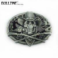 Bullzine หัวเข็มขัดโลหะผสมสังกะสีแดงเข้มเคลือบหรูหรากะโหลก Fp-02671-2หัวเข็มขัดกางเกงยีนส์ตะวันตกย้อนยุค