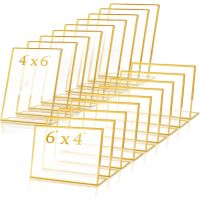 10 Pack Gold Frame Acrylic Sign Holder Wedding Table Number Holder Slanted Clear Menu Picture Double Sided Stand Office Display